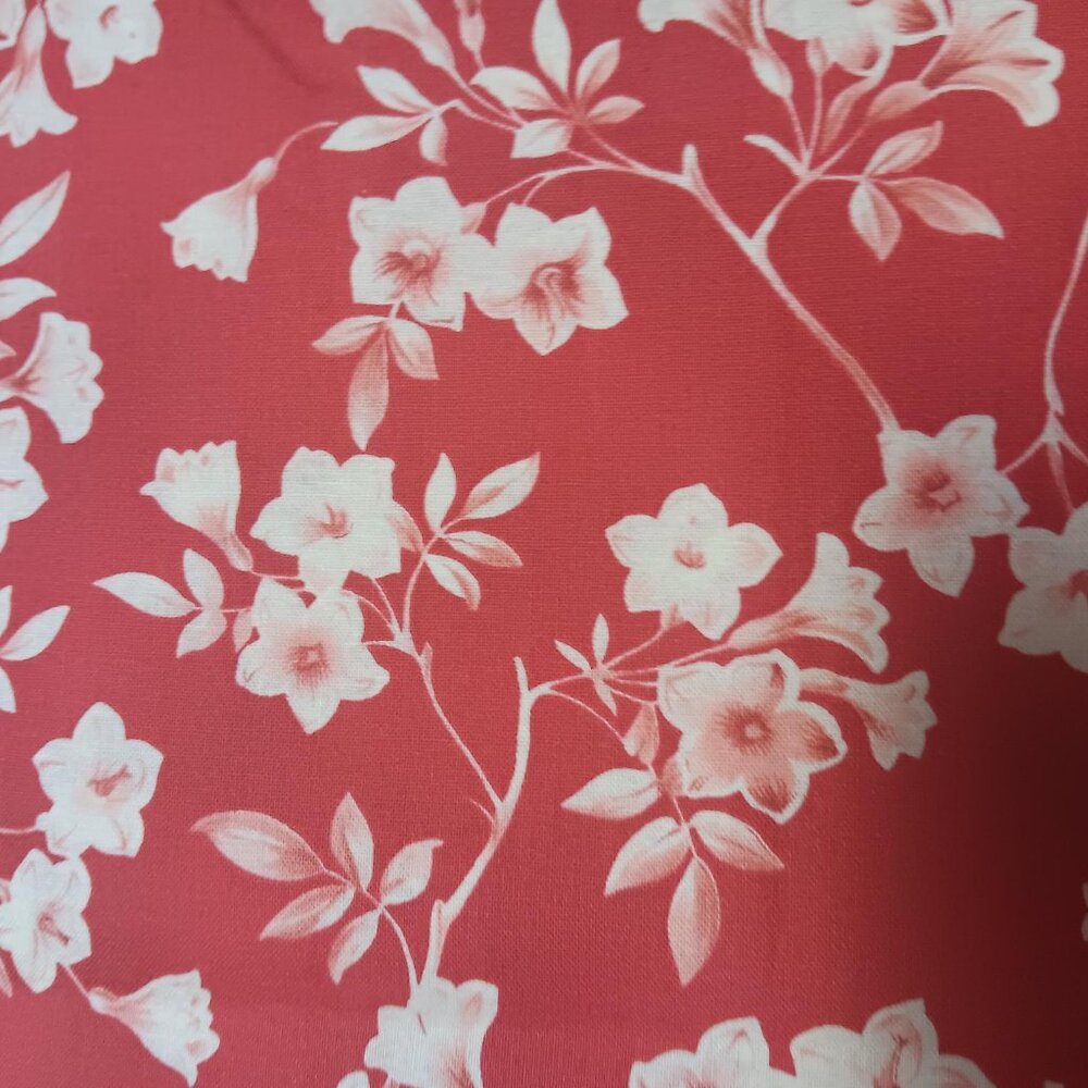 #607 Maywood 100% Cotton Fabric White Flowers on Red New Floral 5 Yards